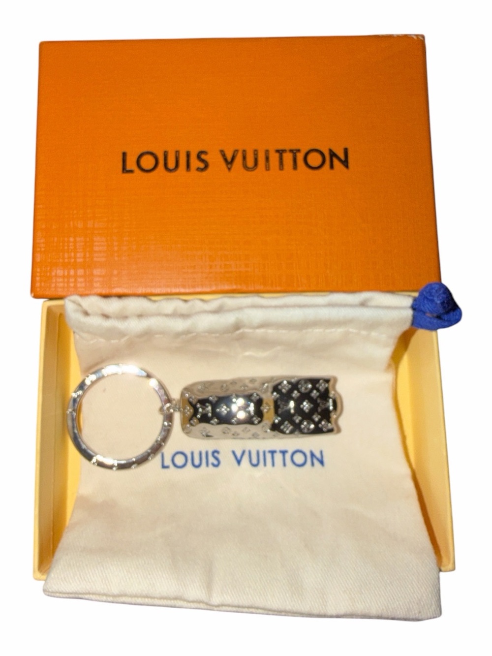 Louis Vuitton Damier Porte Cles Dice Silver Key Holder with Dust Pouch